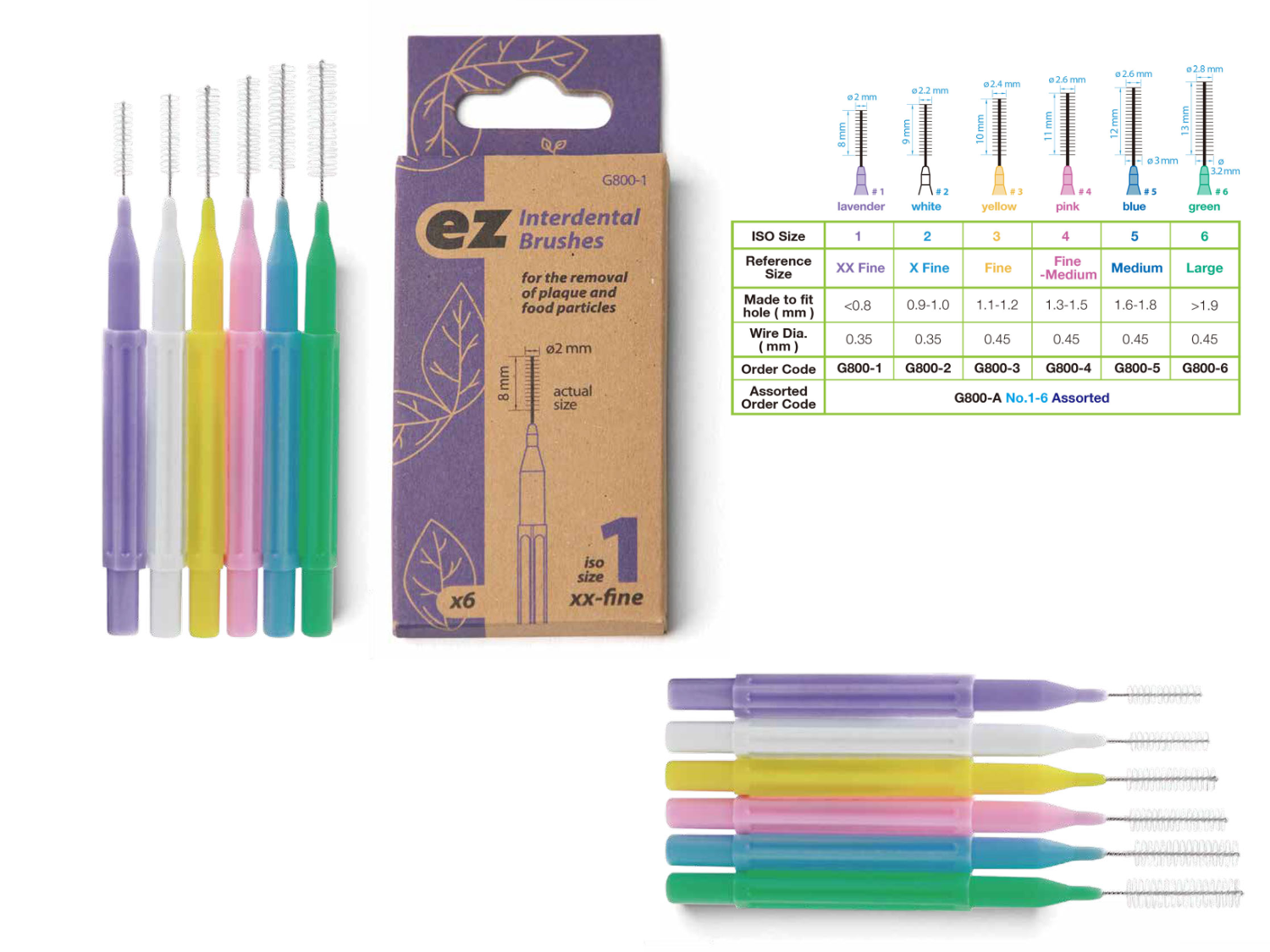 PROPHYLAXE-BÜRSTEN Interdental Brushes bunt sortiert MIX 6 Stück/Pack