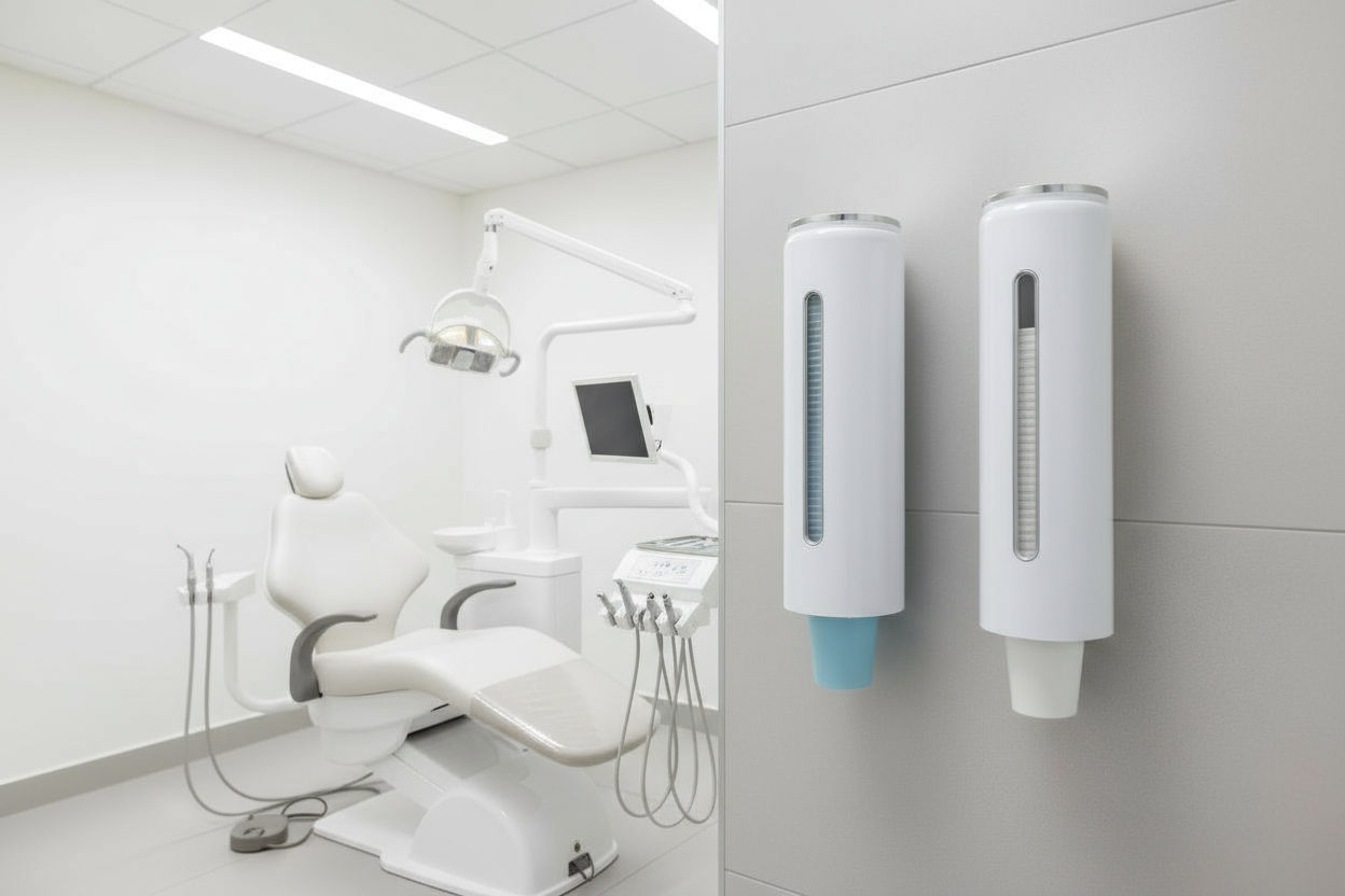 Mundspülbecherspender Spender für Becher einstellbar weiss